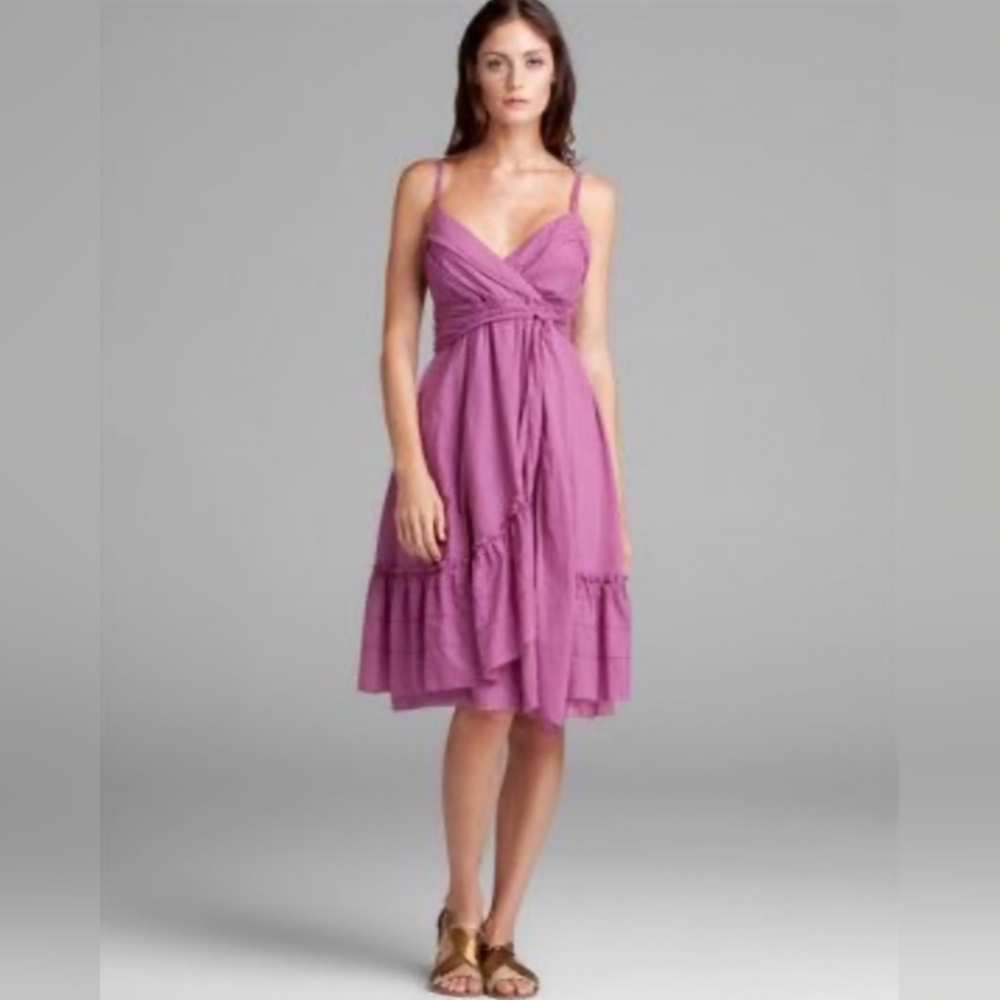 DVF Diane Von Furstenberg KASI Cotton Ruffle Dress Plum Mist Strappy $325 Size 6